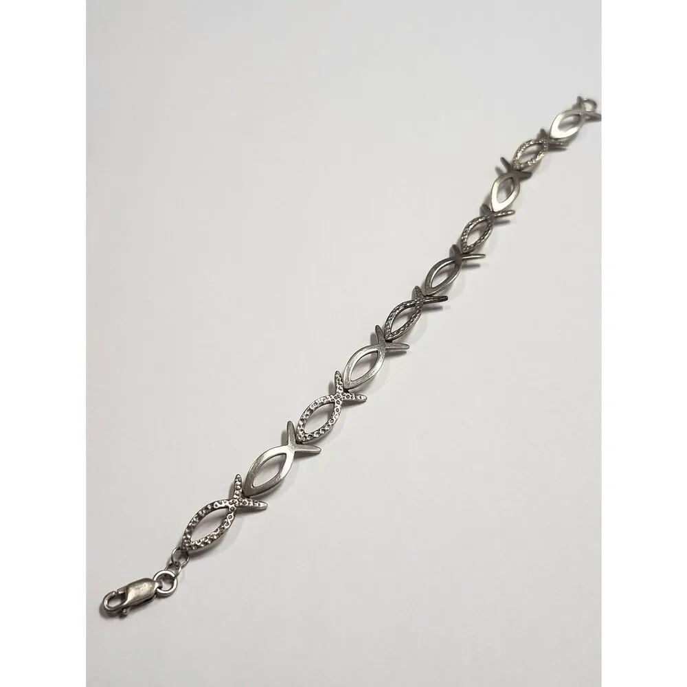 Sterling Silver Fish-Link Bracelet 7.25
